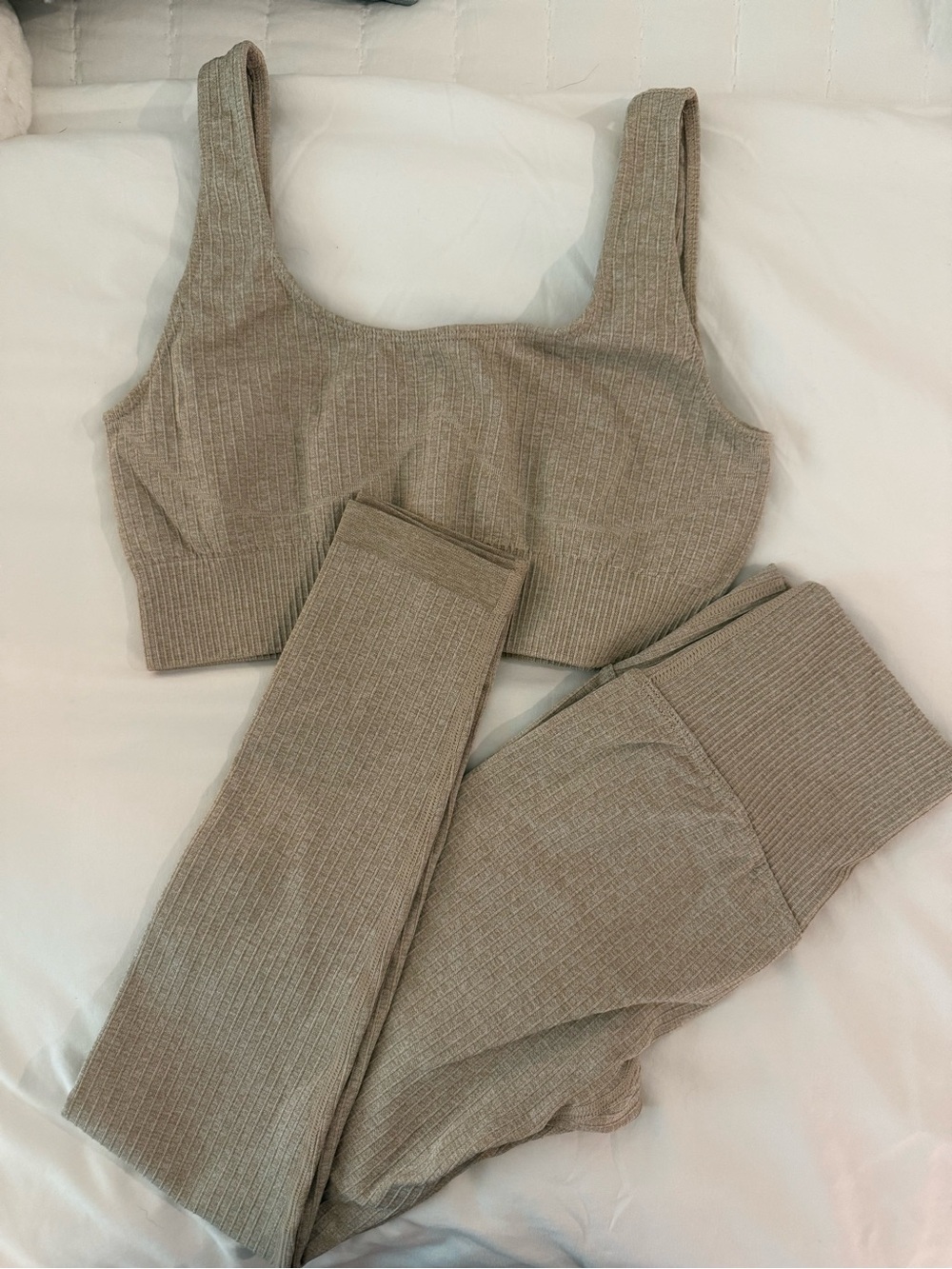 Source Unknown Ribbed Seamless Two-Piece Set - Taupe